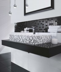 czarno biała łazienka  umywalka oryginalny design