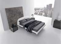 minimalistyczna czaro biało szara sypialnia