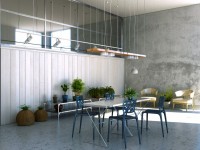minimalistyczna jadalnia surowa ściana