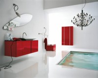 minimalistyczna nowoczesna łazienka czerwone meble
