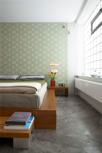 sypialnia duże łóżko dekoracyjna ściana