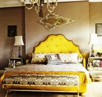 sypialnia żółte łóżko