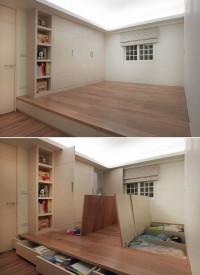 wykorzystanie przestrzeni w domu podłoga pełna schowków