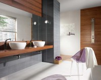 łazienka drewno i szare kafle