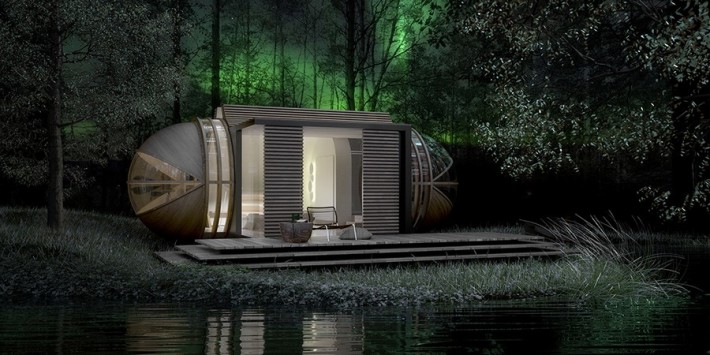 futurystyczny domek nad jeziorem