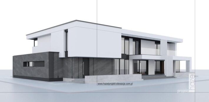 indywidualny projekt elewacji nowoczesnego domu – biała rezydencja. https://www.hazelproje ...